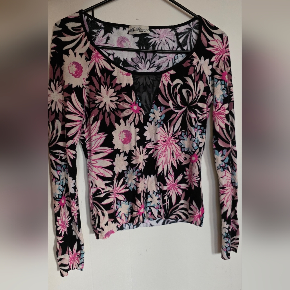 Bluemarine Pink and Black Floral Long Sleeved Top